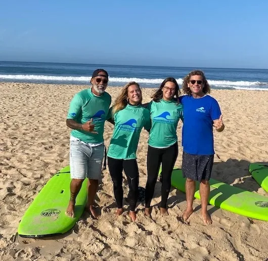 Breakthrough Surf School coaches team. Experienced and certified surf instructor teaching in Costa da Caparica, Portugal.