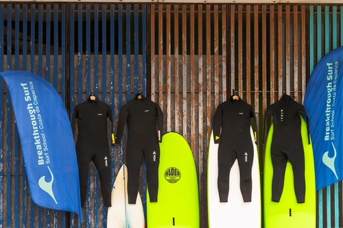 Rental Surfboard plus Wetsuit. Quality surfing equipment provided for surf lessons in Costa da Caparica.